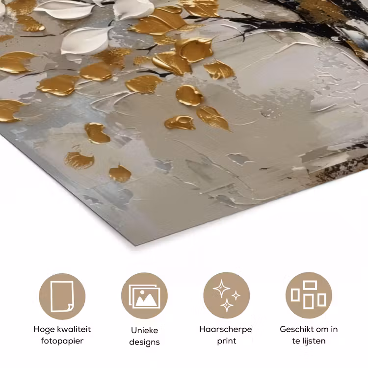 Boom - Beige - Grijs - Goud - Abstract poster papier klein -closeup_NL