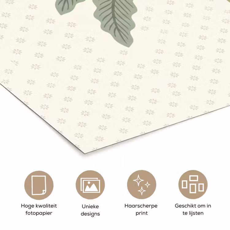 Boom - Bladeren - Groen - Decoratief - Beige poster papier klein -closeup_NL