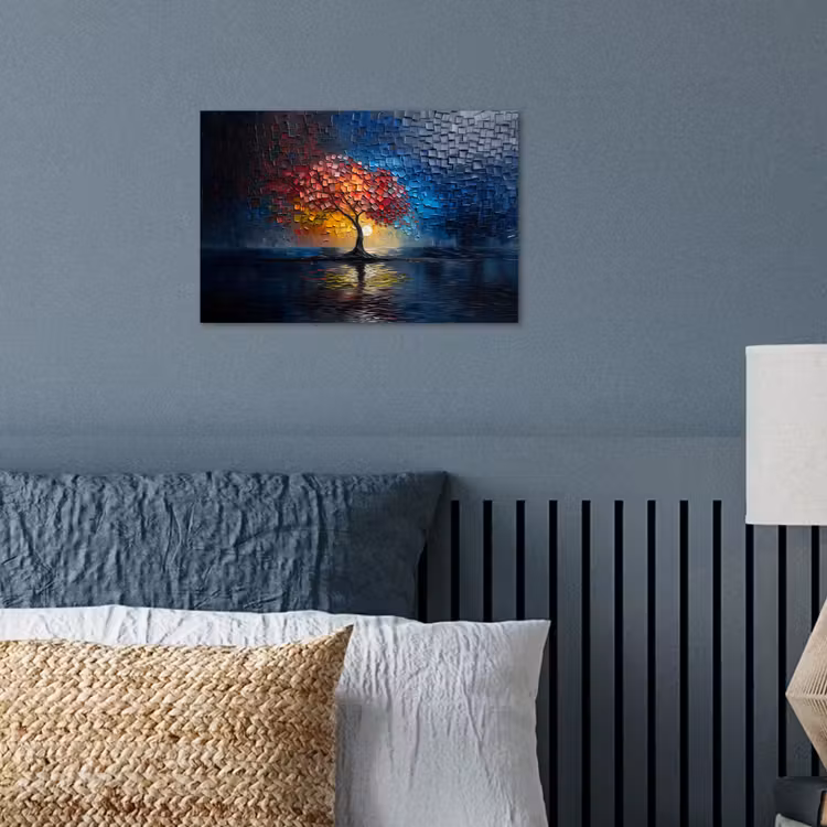 Boom - Blauw - Bladeren - Vakken poster papier klein -sfeer2