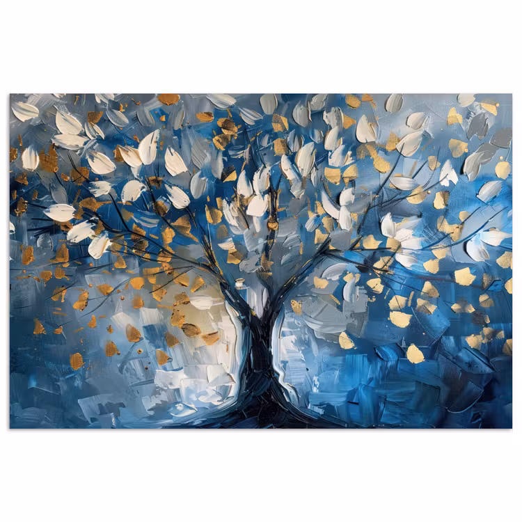 Boom - Blauw - Goud - Abstract poster papier klein -3d