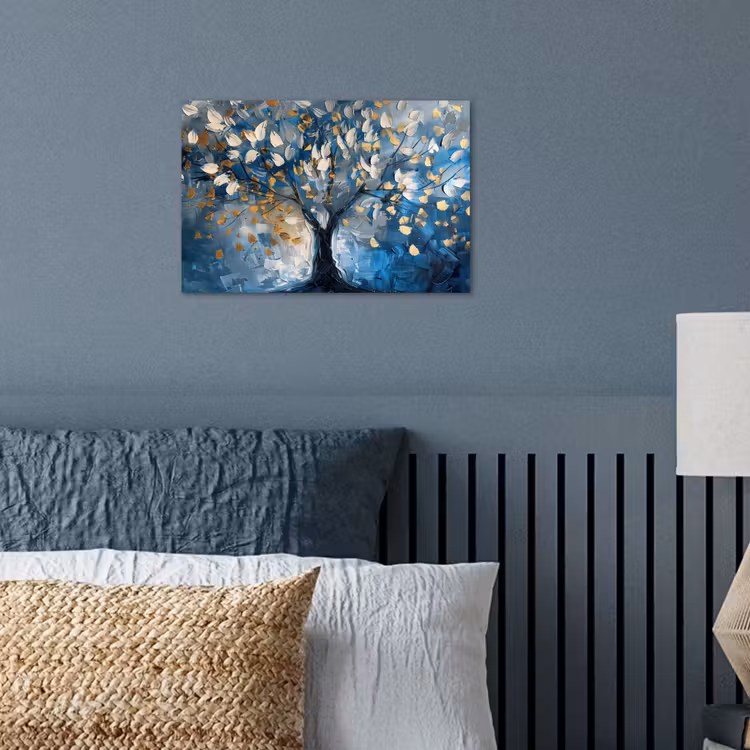 Boom - Blauw - Goud - Abstract poster papier klein -sfeer2