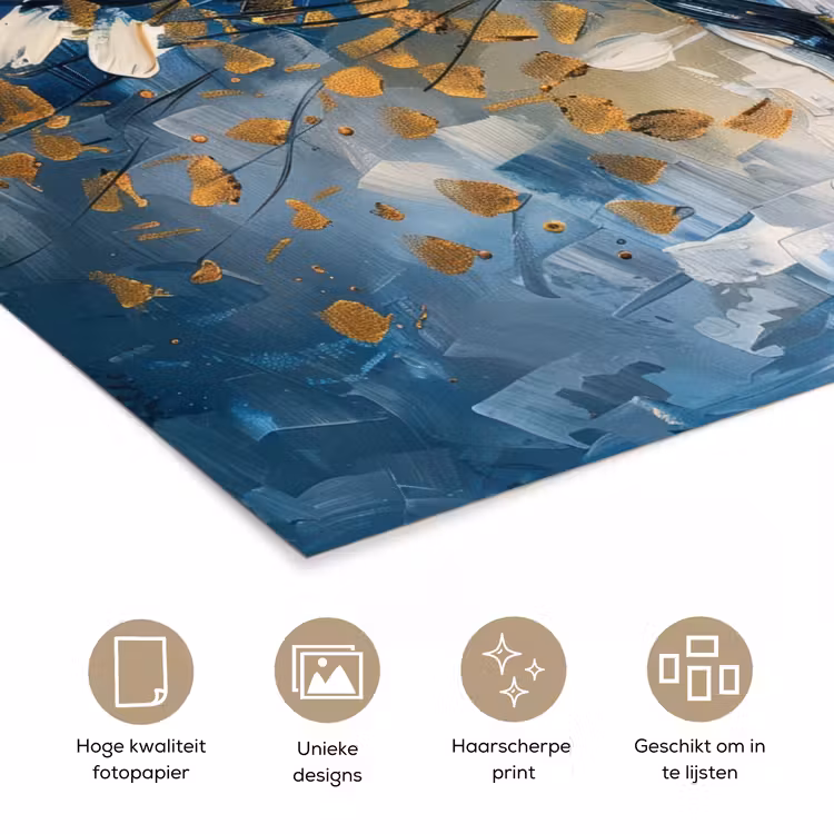Boom - Blauw - Goud - Abstract poster papier klein -closeup_NL