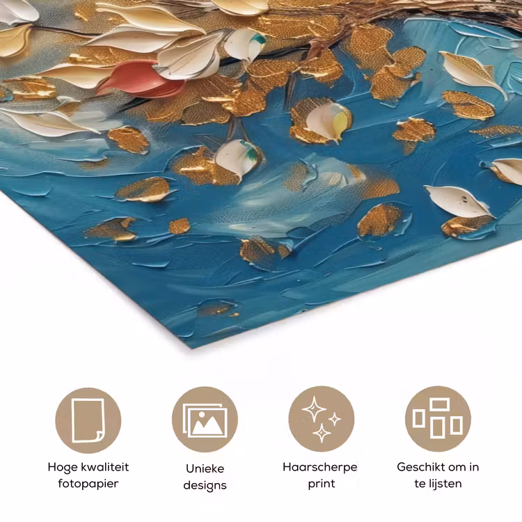 Boom - Blauw - Goud - Abstract - Modern poster papier klein -closeup_NL