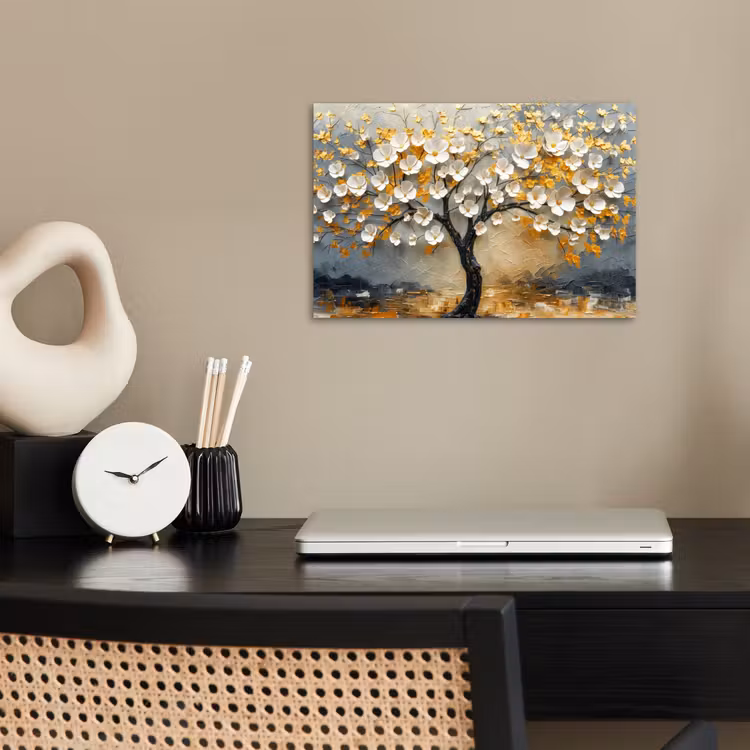 Boom - Bloemen - Goud - Beige poster papier klein -sfeer1