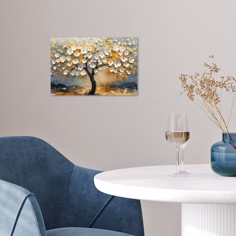 Boom - Bloemen - Goud - Beige poster papier klein -sfeer3
