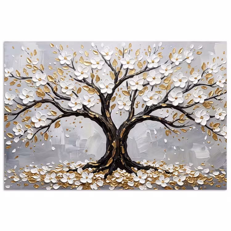 Boom - Bloemen - Natuur - Abstract - Wit poster papier klein -3d