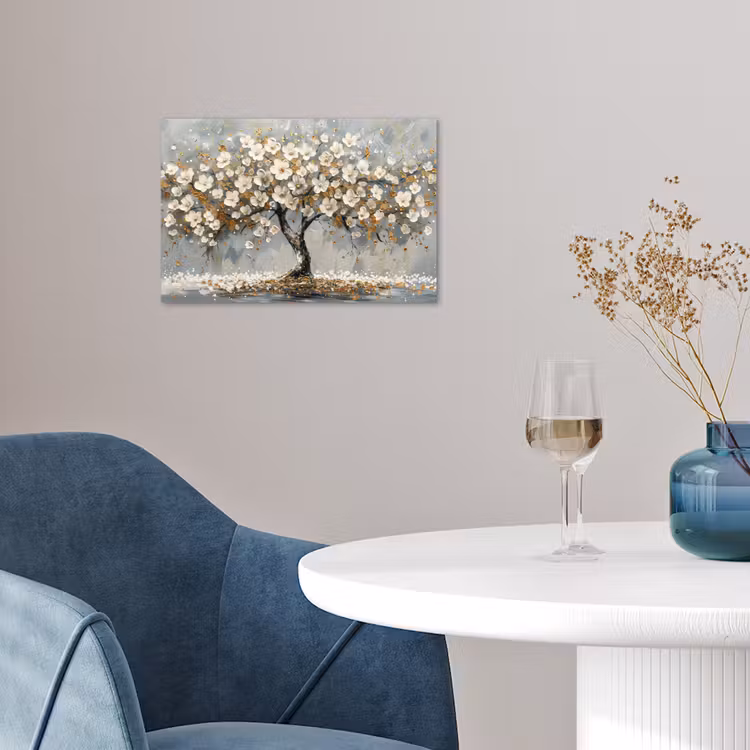 Boom - Bloemen - Wit - Natuur - Kunst poster papier klein -sfeer3