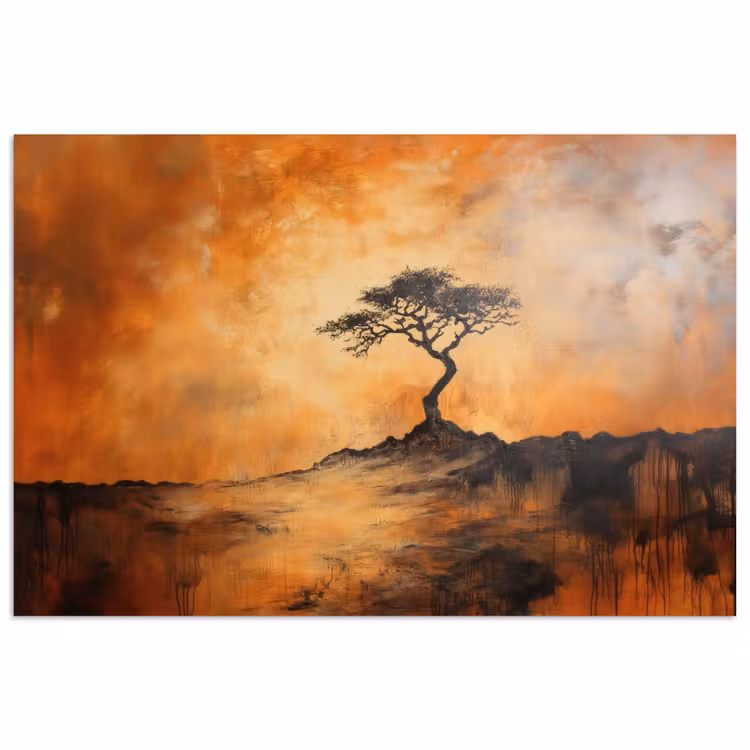 Boom - Landschap - Oranje poster papier klein -3d