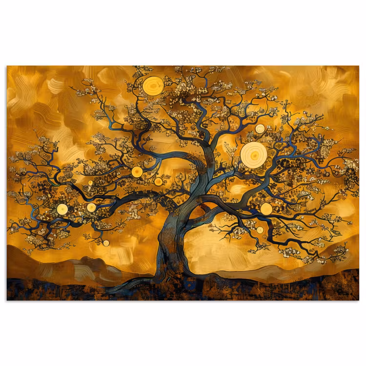 Boom - Levensboom - Abstract - Goud poster papier klein -3d