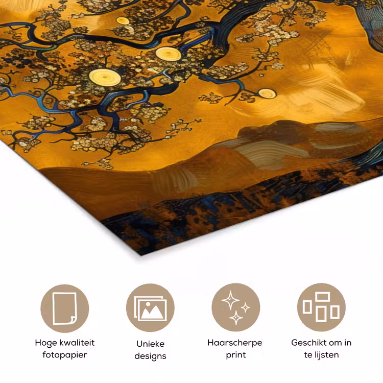 Boom - Levensboom - Abstract - Goud poster papier klein -closeup_NL