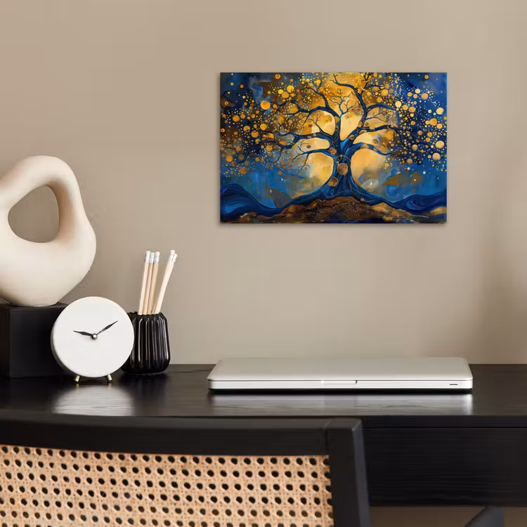 Boom - Levensboom - Blauw - Goud poster papier klein -sfeer1