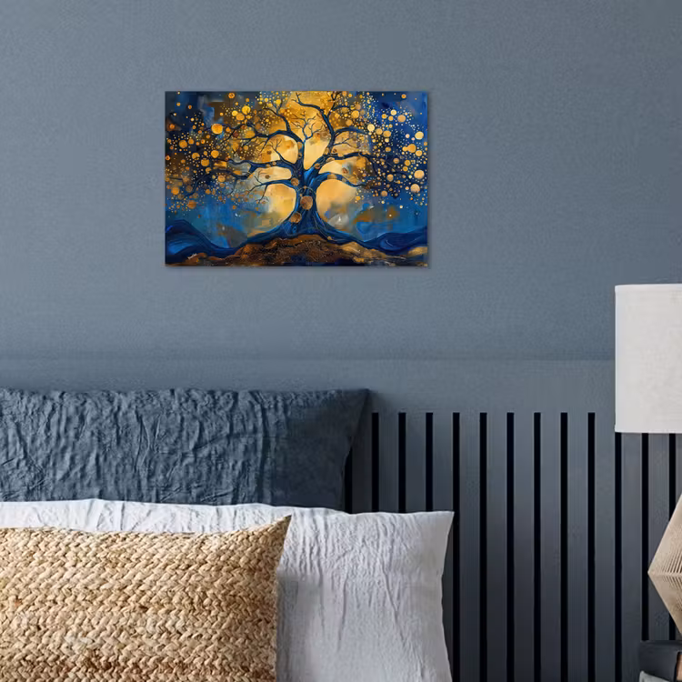 Boom - Levensboom - Blauw - Goud poster papier klein -sfeer2