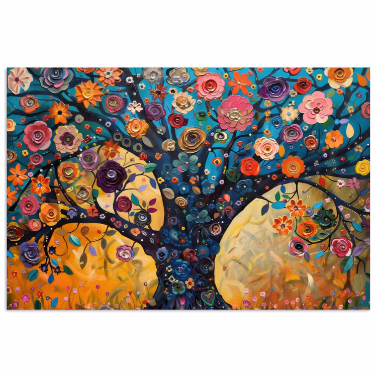 Boom - Levensboom - Kleurrijk - Bloemen - Modern poster papier klein -3d