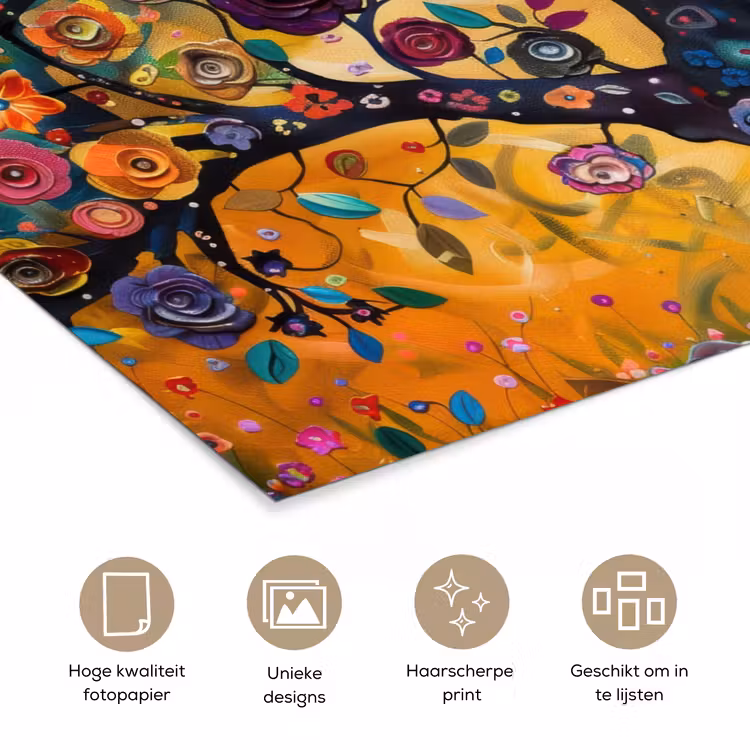 Boom - Levensboom - Kleurrijk - Bloemen - Modern poster papier klein -closeup_NL