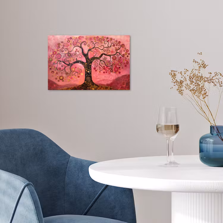Boom - Levensboom - Roze - Goud poster papier klein -sfeer3