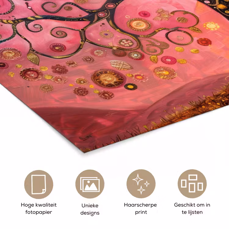 Boom - Levensboom - Roze - Goud poster papier klein -closeup_NL