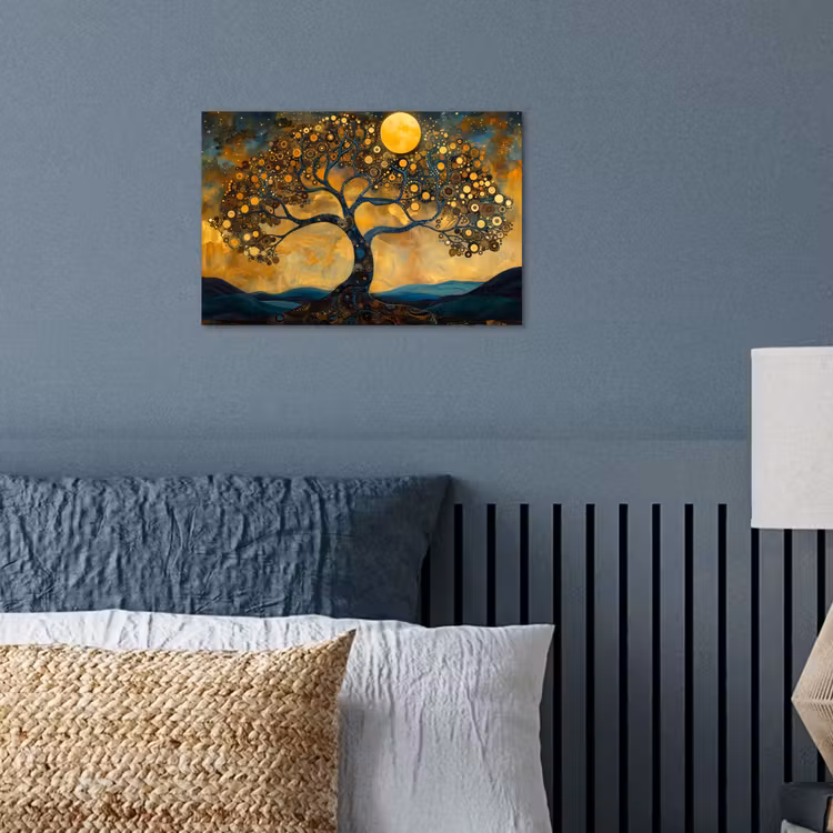 Boom - Maan - Bloemen - Goud - Kunst poster papier klein -sfeer2