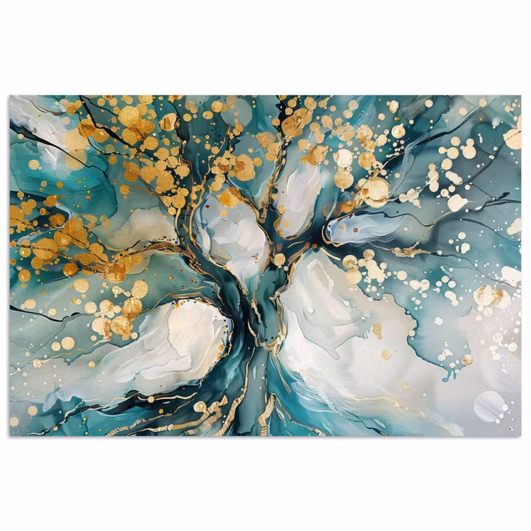 Boom - Modern - Verflook - Turquoise - Goud poster papier klein -3d
