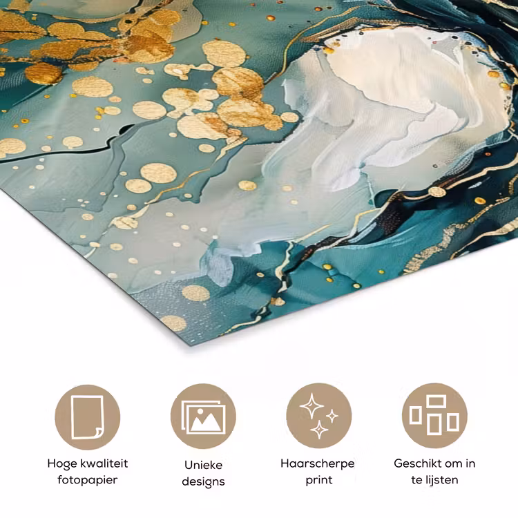 Boom - Modern - Verflook - Turquoise - Goud poster papier klein -closeup_NL