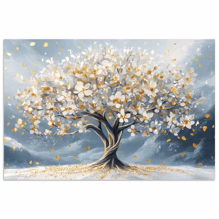 Boom - Winter - Levensboom - Modern - Goud poster papier klein -3d