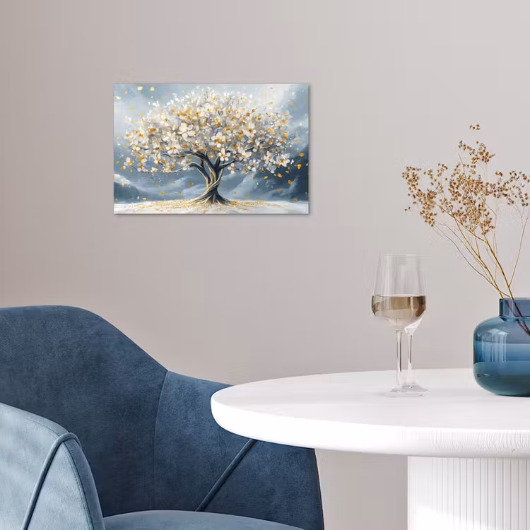 Boom - Winter - Levensboom - Modern - Goud poster papier klein -sfeer3