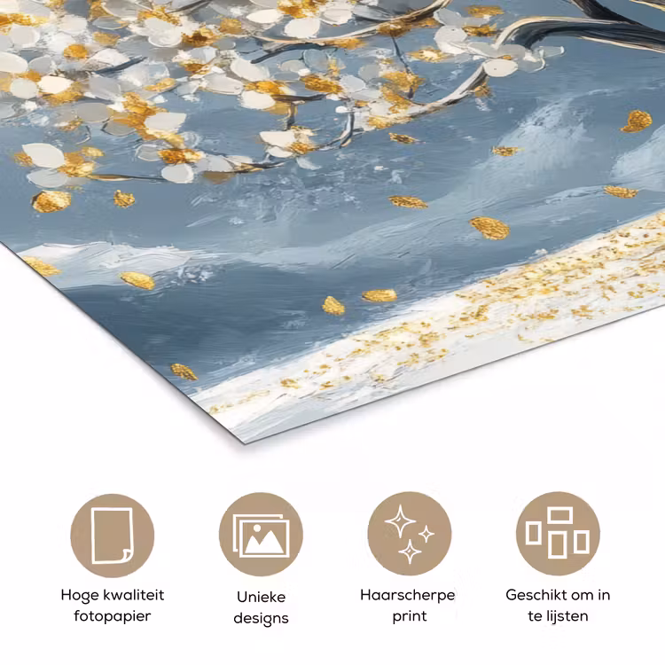 Boom - Winter - Levensboom - Modern - Goud poster papier klein -closeup_NL