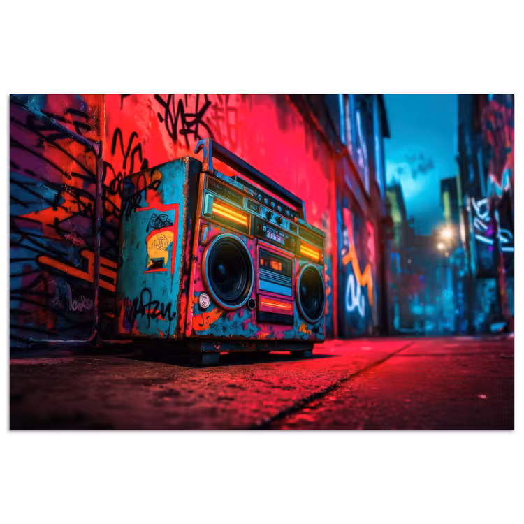 Boombox - Rood - Graffiti - Neon poster papier klein -3d