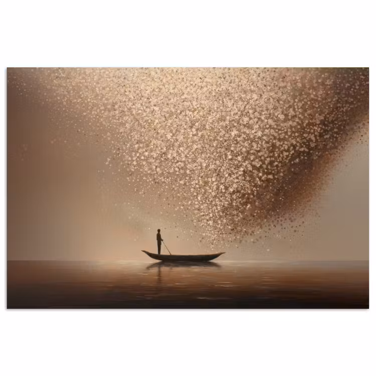 Bootje - Blaadjes - Goud - Water poster papier klein -3d