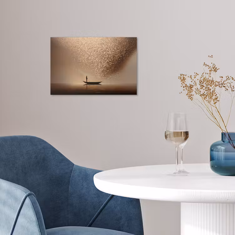 Bootje - Blaadjes - Goud - Water poster papier klein -sfeer3