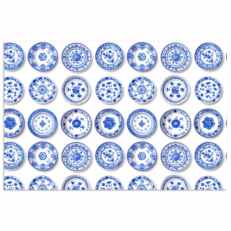 Borden - Bloemen - Patroon - Blauw poster papier klein 62 -3d