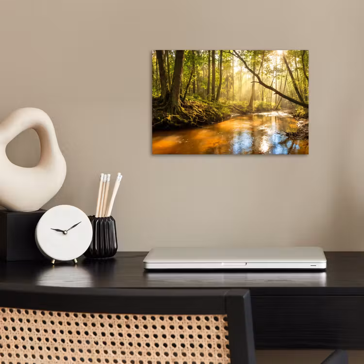 Bos - Beek - Zonlicht - Natuur - Groen poster papier klein -sfeer1