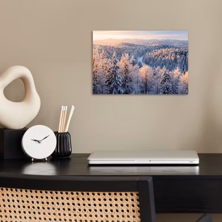 Bos - Bergen - Goud - Winter - Warm poster papier klein -sfeer1