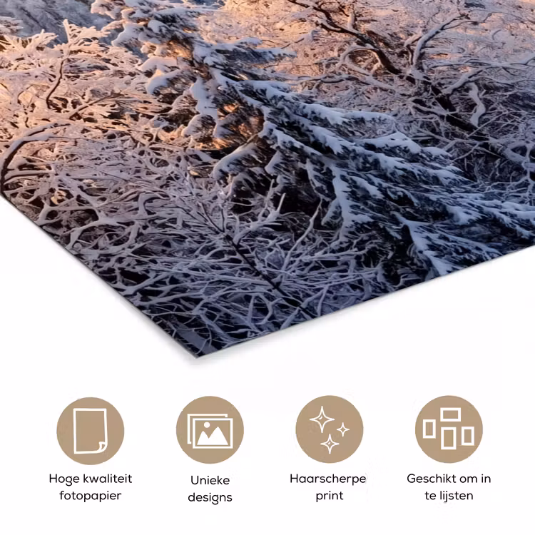 Bos - Bergen - Goud - Winter - Warm poster papier klein -closeup_NL