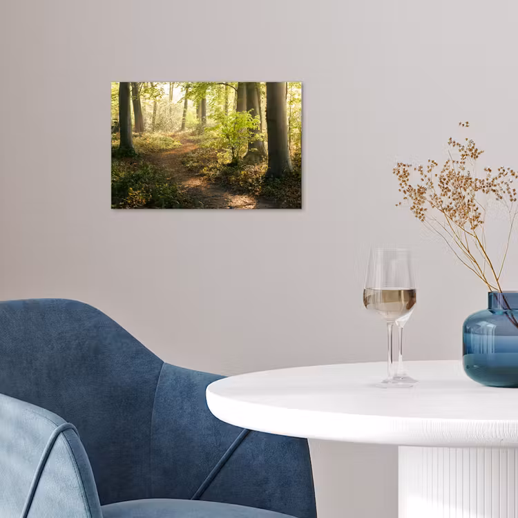 Bos - Bomen - Pad - Zon - Planten - Bladeren - Natuur poster papier klein -sfeer3