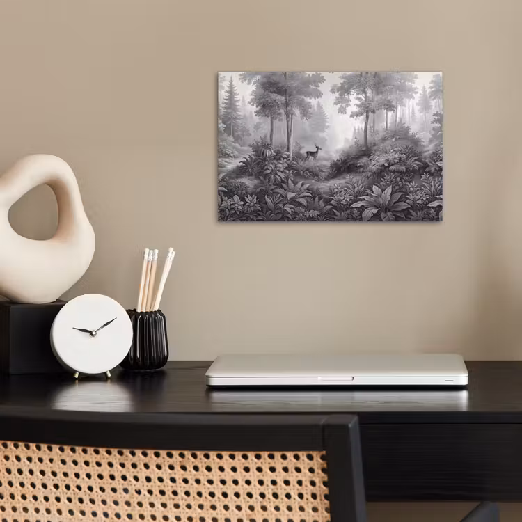 Bos - Hert - Zwart - Wit poster papier klein -sfeer1