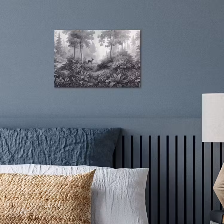 Bos - Hert - Zwart - Wit poster papier klein -sfeer2