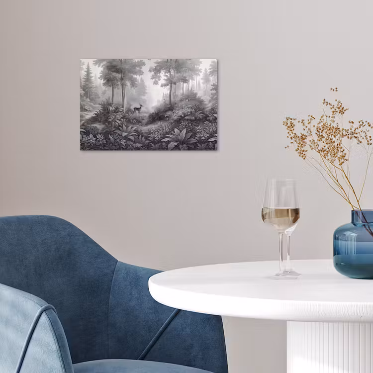Bos - Hert - Zwart - Wit poster papier klein -sfeer3