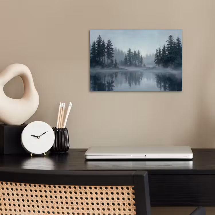 Bos - Meer - Mist - Natuur - Grijs poster papier klein -sfeer1