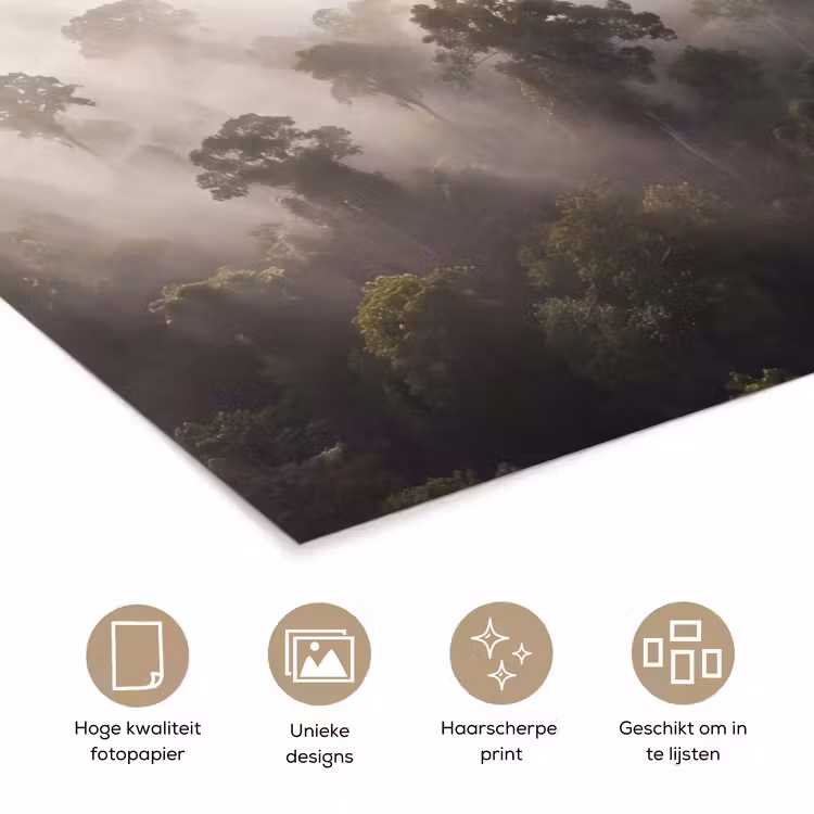 Bos - Mist - Natuur - Groen poster papier klein -closeup_NL