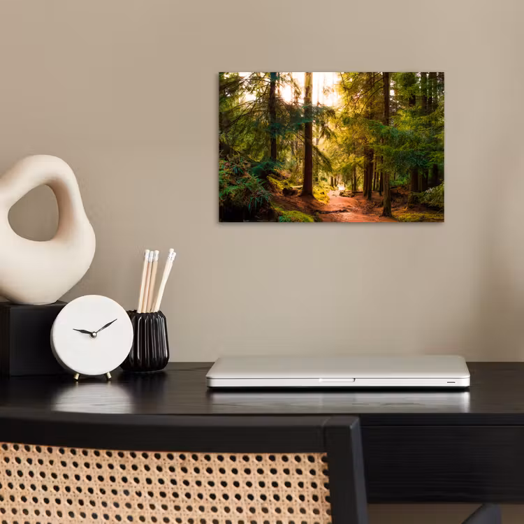 Bos - Pad - Bomen - Groen - Zon - Natuur poster papier klein -sfeer1