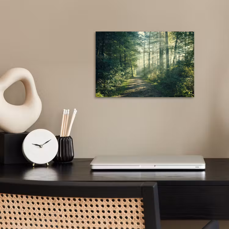 Bos - Pad - Zon - Bomen - Groen - Natuur poster papier klein -sfeer1