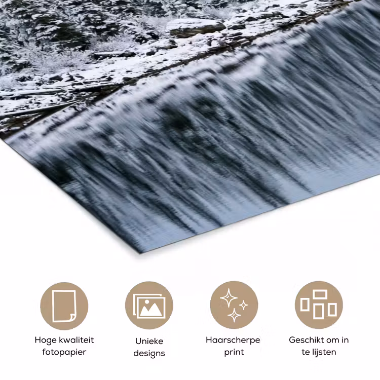 Bos - Reflectie - Meer - Winter - Serene poster papier klein -closeup_NL