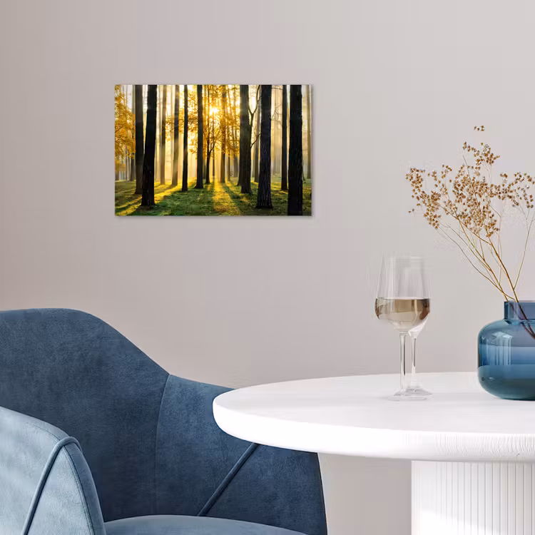 Bos - Zon - Bomen - Gras - Landschap  - Natuur poster papier klein -sfeer3