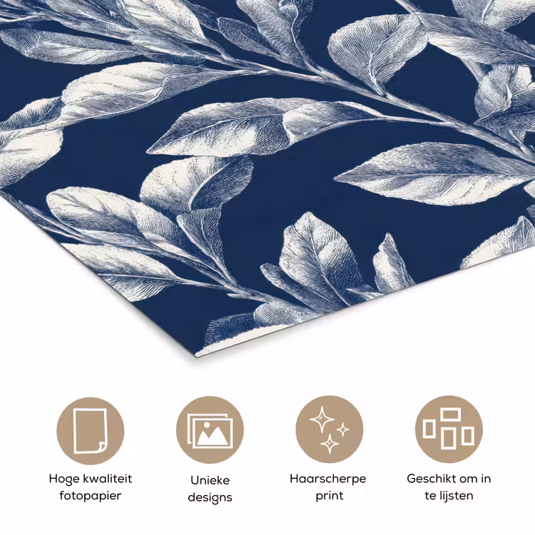 Botanisch - Patroon - Blauw poster papier klein 62 -closeup_NL