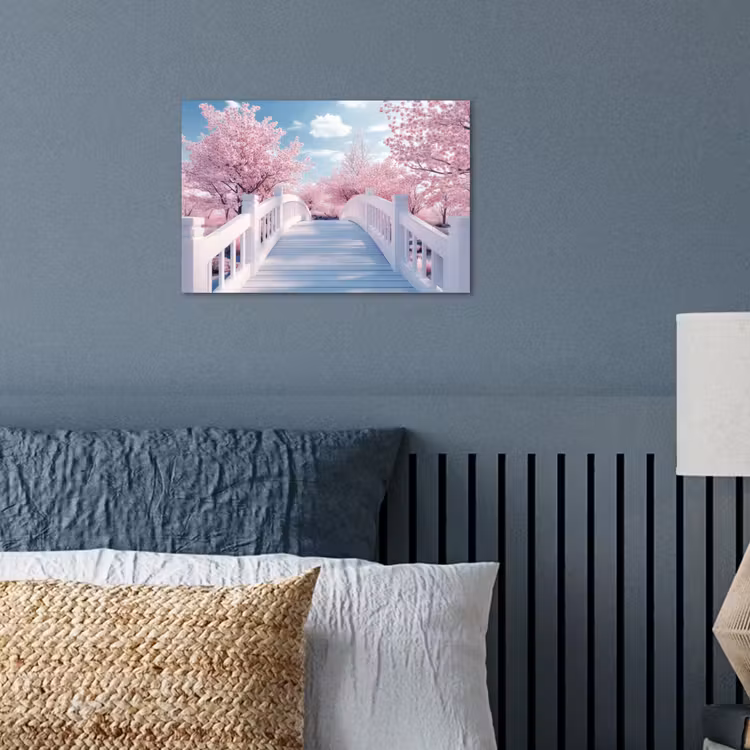 Brug - Kersenbomen - Wit poster papier klein -sfeer2