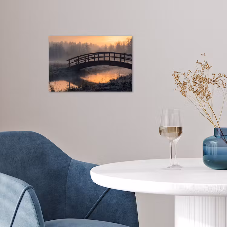 Brug - Mist - Bomen - Water poster papier klein -sfeer3