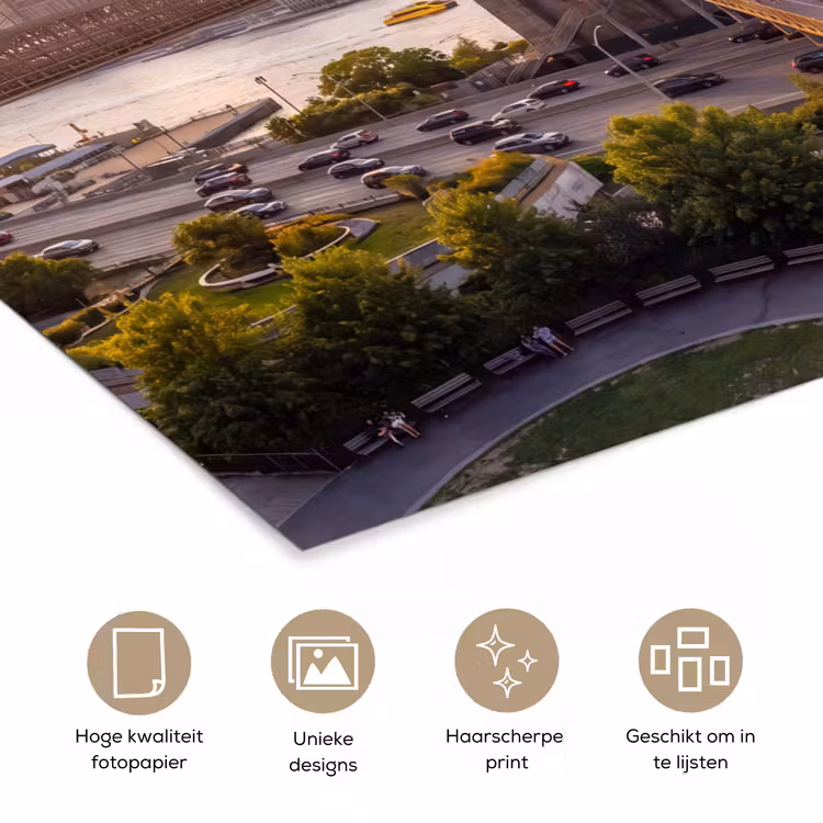 Brug - Rivier - Stad - Zonsondergang - Architectuur poster papier klein -closeup_NL