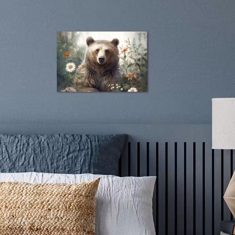 Bruine beer - Wilde dieren - Bloemen - Planten poster papier klein -sfeer2