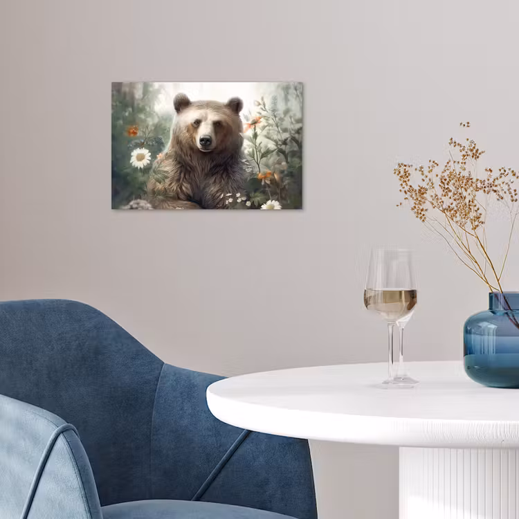 Bruine beer - Wilde dieren - Bloemen - Planten poster papier klein -sfeer3