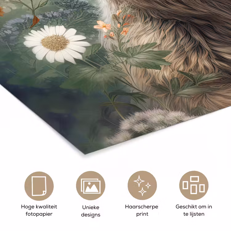 Bruine beer - Wilde dieren - Bloemen - Planten poster papier klein -closeup_NL